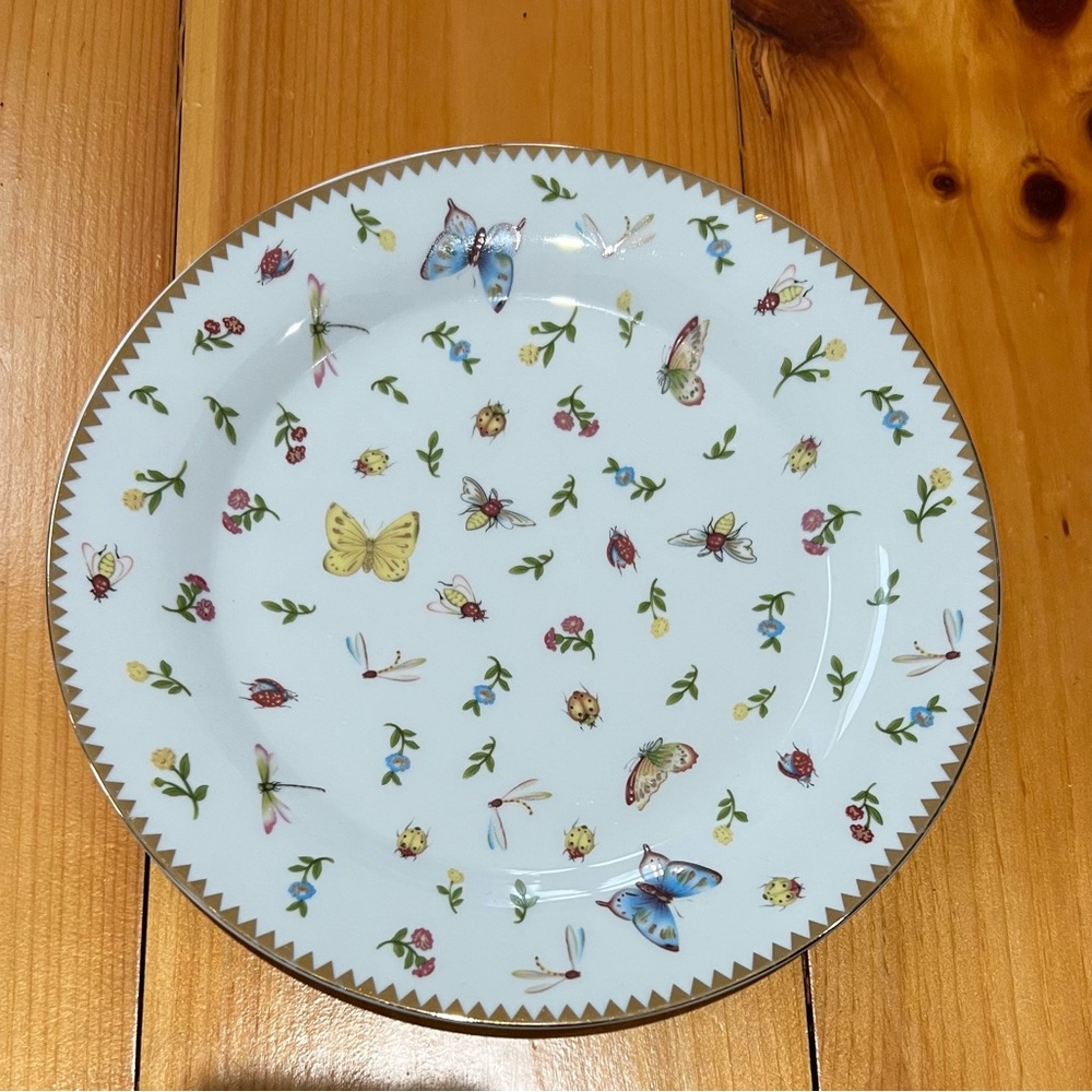 I. Godinger  Insect Butterfly Ladybug Decorative Gold rimmed China Serving Plate